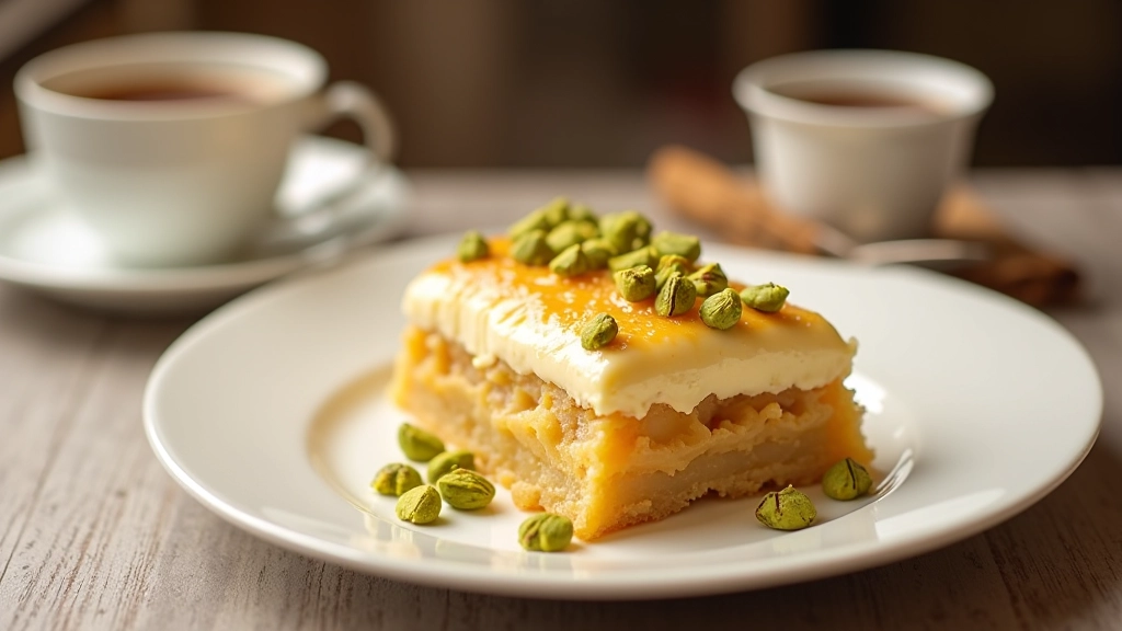 Füzyon tatlı, Osmanlı tarzında baklava, Avrupa pâtisserie sunumu, ince katmanlar, lüks porselen tabak